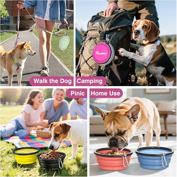 Pawaboo Collapsible Dog Bowls, 2 Pack, 1000ml, Pink + Purple