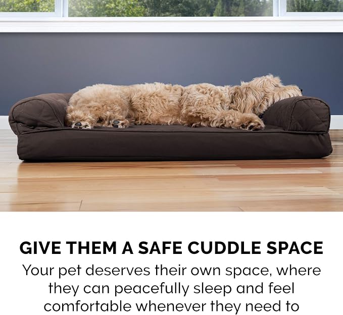Furhaven Memory Foam Dog Bed for Medium/Small Dogs w/ Removable Bolsters & Washable Cover, For Dogs Up to 35 lbs - Quilted Sofa - Coffee, Medium