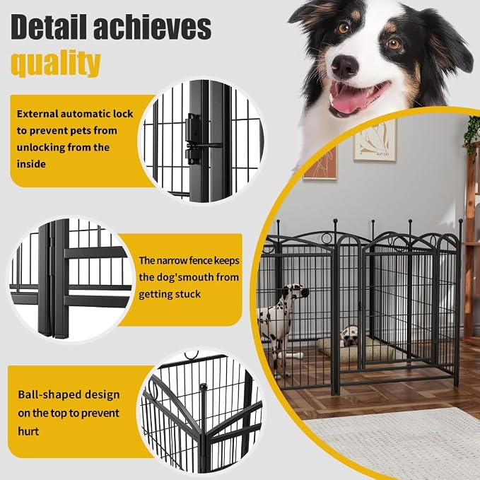 Dog Playpen 32 inch 8 Panels Metal Exercise Pen | With Door,Heavy-Duty Rustproof Foldable Dog Pen, Easy DIY Shapes, Indoor/Outdoor, for Small/Medium