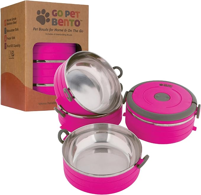 Healthy Human Travel Pet Bento Bowls, 4 Pack, Pink