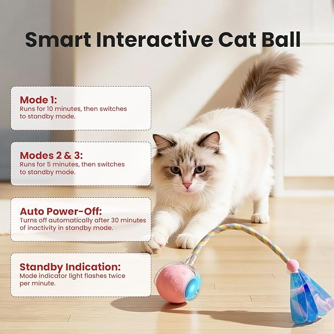 Rocfish Durable Interactive Cat Toys for Indoor Cats (Pink, 03) | Smart Automatic Cat Chase Ball Toy, Upgraded Speedy Tail Kitten Toy for Bored Indoor Adult Pets