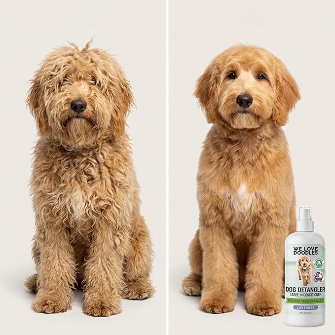 Dog Detangler Spray, Leave-in Conditioner Spray for Dogs, Lavender, 16 OZ | Best Detangling & Dematting Spray for Dogs, Tangled & Matted Hair Remover for Goldendoodles, Doodles & Poodles, Made in USA