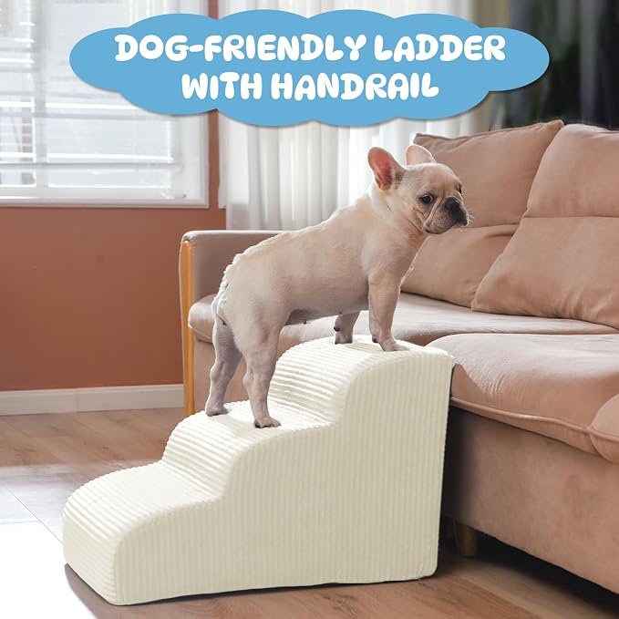 Mesa Lemon Dog Stairs & Steps for High Beds, 2 Steps High Density Foam Waterproof Dog Ramp for Small Dogs and Cats, Pet Stairs with Washable Cover for Bed, Couch, Sofa and Car, Beige (H: 11.8")