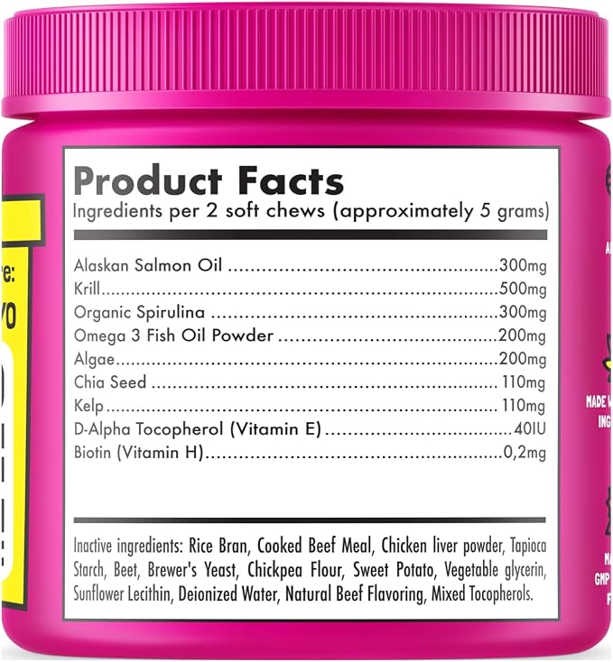 Omega 3 Alaskan Salmon Oil Treats for Dogs 30 Fish Oil Chew Supplement Skin and Coat Allergy and Itch Relief Hip & Joint Health Brain Shedding Hot Spots Treatment Omega 3 6 9 EPA & DHA Fatty Acids
