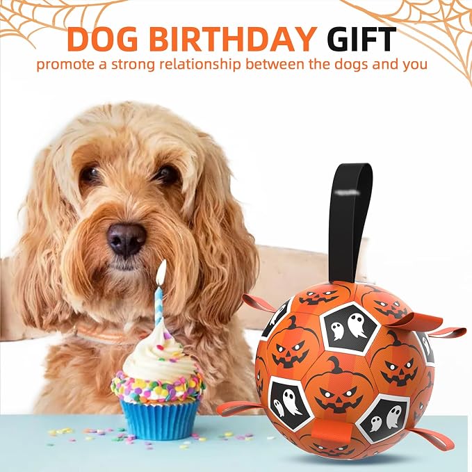 Diman Halloween Dog Toys, 7 Inch Dog Balls, Dog Soccer Ball with Straps | Outdoor Dog Toys, Balls for 30-90 lbs Dogs, Halloween Gifts for Dogs, Dog Toy Balls for Tug of War