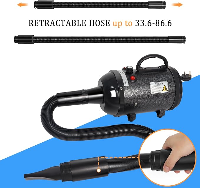 Dog Dryer for Large Dogs 5.2HP 3800W High Velocity Pet Hair Dryers | with Heater for Grooming, Spind Temperature Adjustable Pet Dryer Machine with 4 Nozzles (Black)
