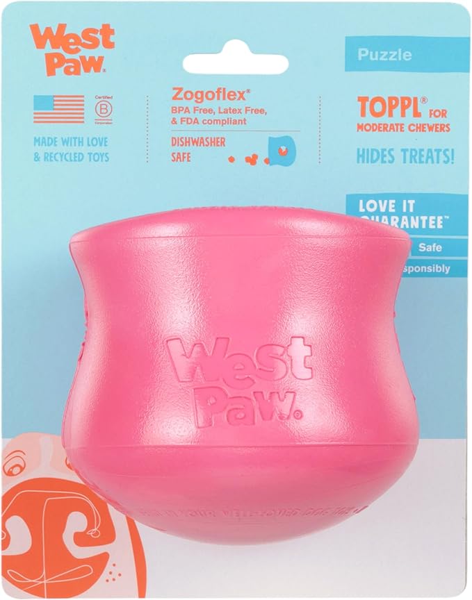WEST PAW Zogoflex Toppl Interactive Treat Dispensing Puzzle Dog Toy for Mental Stimulation & Enrichment-Holds Kibble & Treats-Lickable, Freezable & Dishwasher Safe-Made in USA-Large-Geranium