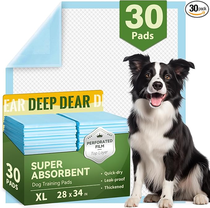 DEEP DEAR Extra Large Dog Pads 28"x34", 30 Count Thicker Puppy Pads XL, Super Absorbent Pee Pads for Dogs, Disposable Incontience Underpads for Doggies, Cats, Rabbits, Pups, Leak-Proof Pet Potty Mats