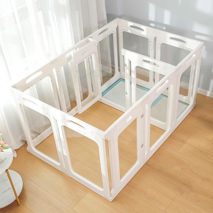 Clear Dog Playpen Extension Panel Set with 1 Door & 1 Side Panel, Height 24 inch, White
