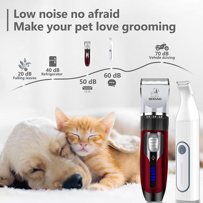 4-in-1 Dog Clippers Grooming Kit, Paw Trimmer & Nail Grinder for Thick Coats