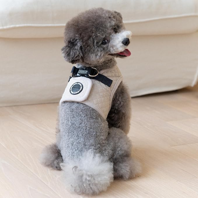 Puppia Irvin Vest Dog Harness Step-in Warm Winter Diamond Pattern for Small and Medium Dog, Cream, Small