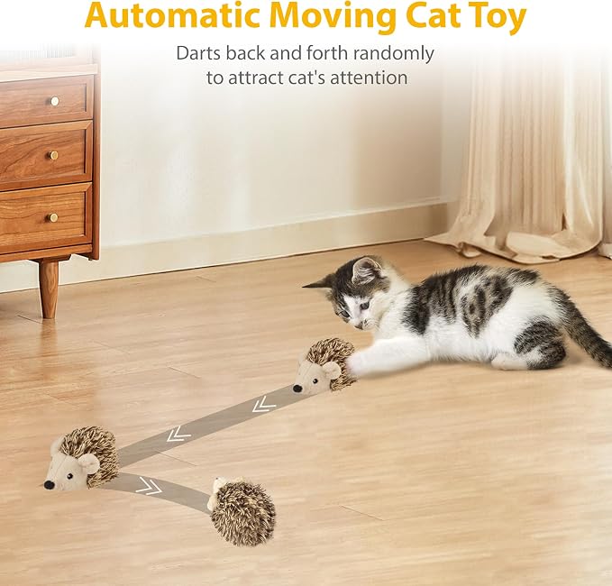 Gigwi Interactive Moving Cat Toy, USB-Charged Squeaky Hedgehog for Cats | Automatic Electronic Moving Kitten Toy, Upgraded 500 mAh USB Rechargeable, Perfect for Indoor Self-Play and Cat Exercise