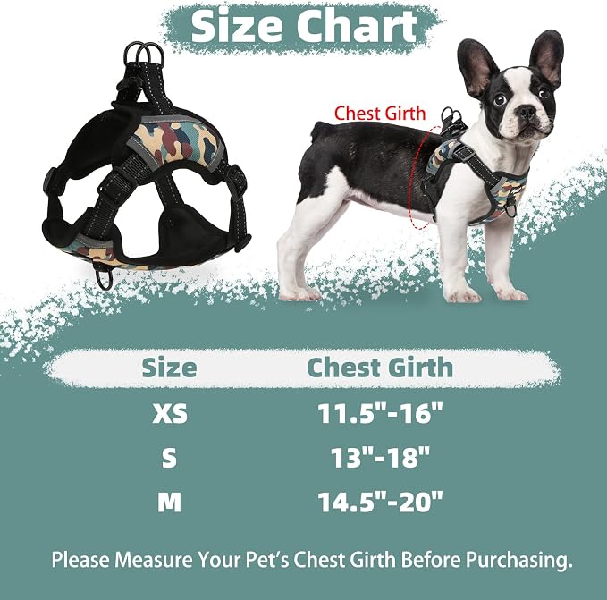 PUPTECK Dog Harness Small Sized Dog, Step in Adjustable Reflective Dog Vest Harness Escape Proof, No Pull Soft Padded Harness Easy Control, Camouflage, S