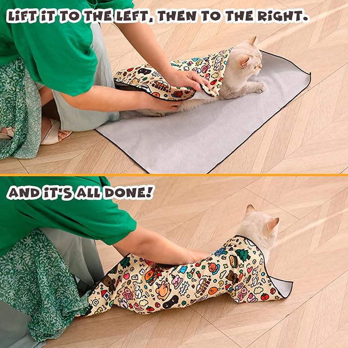 Cat Grooming Wrap, Self-Adherent Soft Cat Blanket to Wrap, Nail Clipping, Anti-Bite, Anti-Scratch, Anti-Escape Calming Wrap (Christmas, 10-13 lbs)