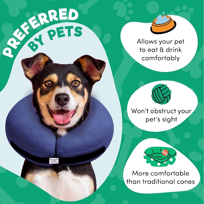 BENCMATE Inflatable Dog Cone Collar Alternative After Surgery Small | Soft Dog Cone for Small Medium Large Dogs and Cats, Doggie Neck Donut Recovery ECollar to Stop Licking, Navy Blue