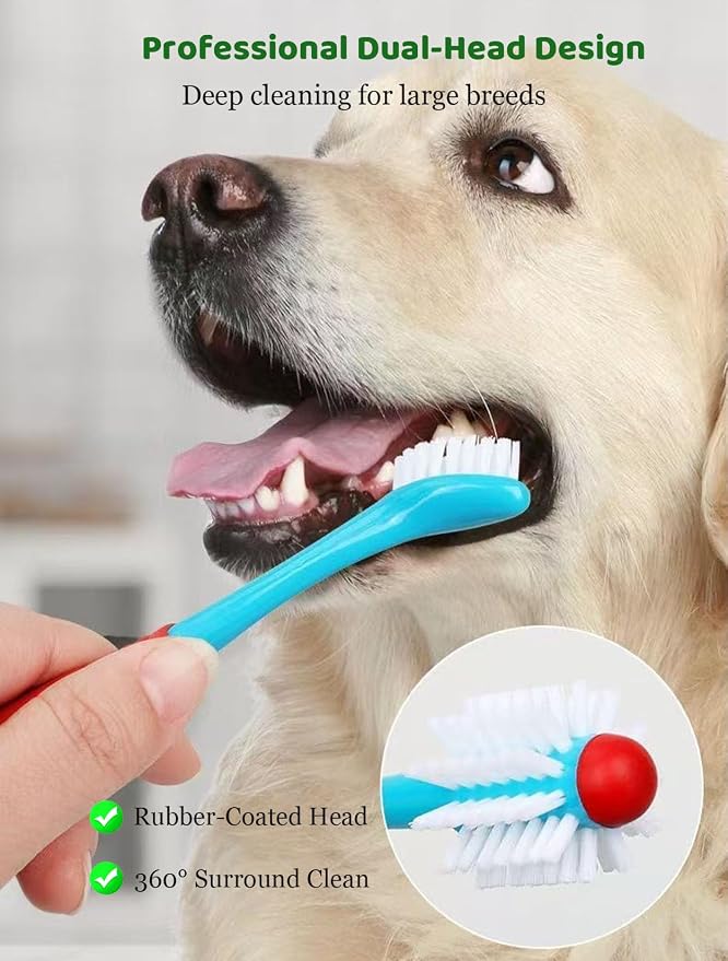 10 Pieces Pet Toothbrush Set for Medium Large Dogs, Extra Long Double-Ended Dog Toothbrush with 360° Brush, Soft Bristle Dental Care Kit with Finger Brushes, Pet Teeth Cleaning Supplies (Multicolor)