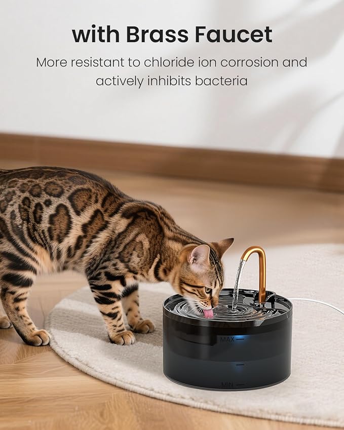 Cat Water Fountain, 71oz/2.1L Cat Fountain for Drinking with Copper Faucet, MISFANS-Designed Pump & Filter, Plastic Automatic Pet Water Fountain Bowl & Dispenser with 3-Pack Replaceable Filters