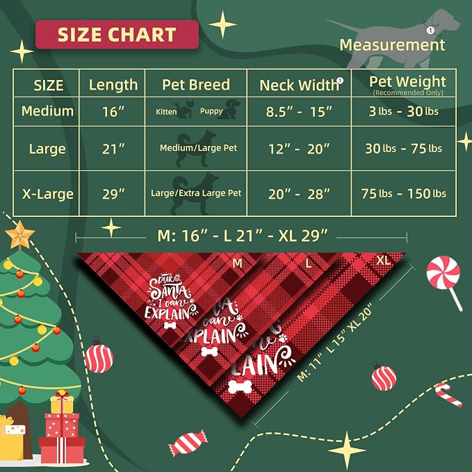 Christmas Dog Bandanas, Small & Medium Breed, 5-25lbs