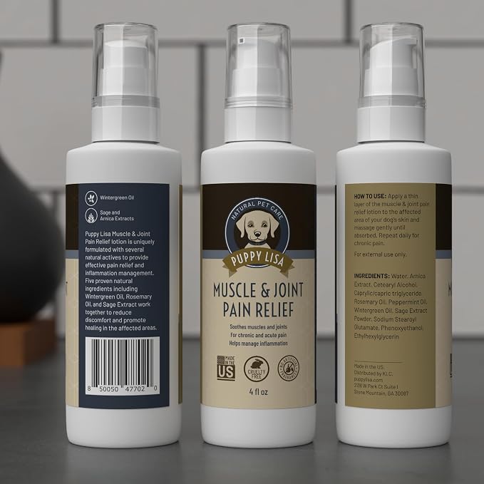 Muscle and Joint Pain Relief Cream for Dogs - Quick Absorption Liniment for pain relief for dogs - Made in USA with Natural Ingredients - For Acute and Chronic Arthritis Pain - Dog Joints Pain Relief