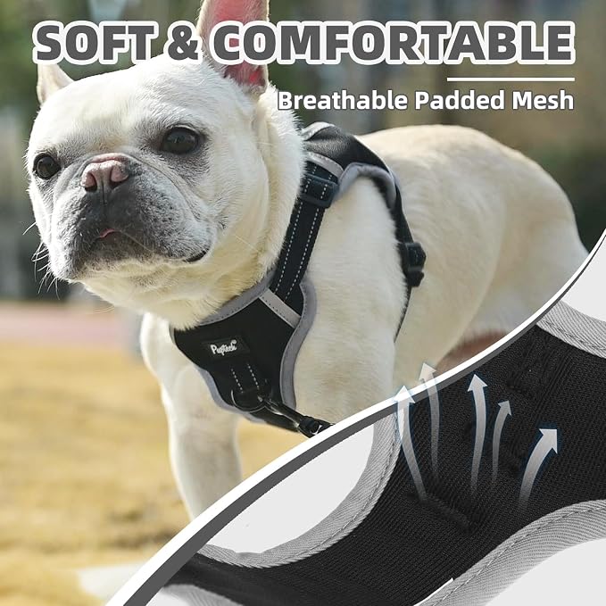 PUPTECK Dog Harness Small Sized Dog, Step in Adjustable Reflective Dog Vest Harness Escape Proof, No Pull Soft Padded Harness Easy Control, Black, XS
