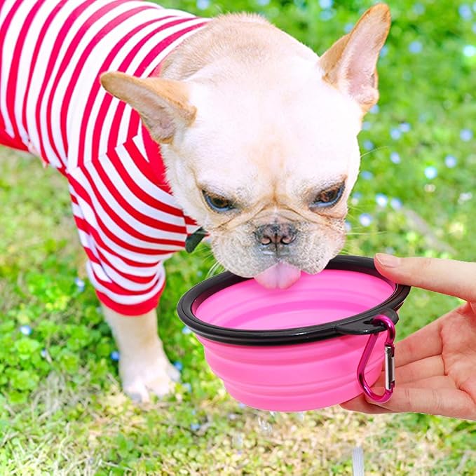 SLSON Collapsible Dog Bowls, 2 Pack, with Carabiners, Small, Orange+Pink