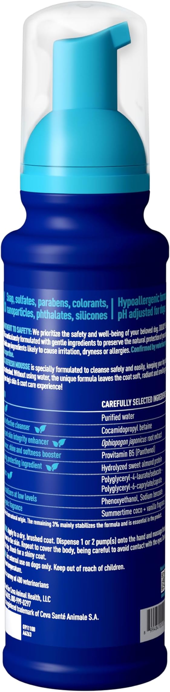 DOUXO SPA Waterless Dog Shampoo, 10 fl oz | Leave-On Mousse, Cleans and Refreshes, Leaves the Coat Soft, Radiant and Smelling Great, Ultra-Safe Formula