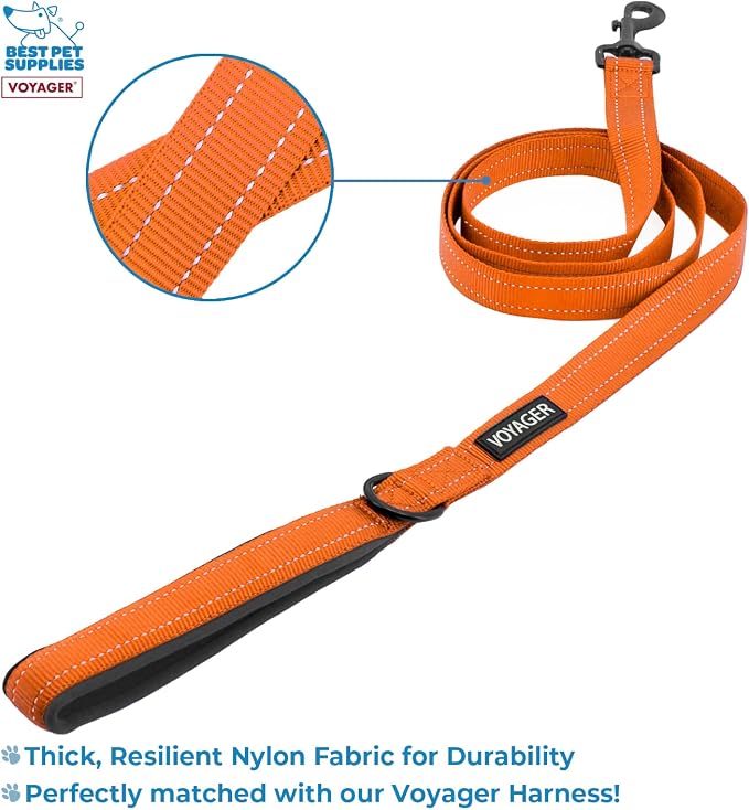Best Pet Supplies Voyager Step-in Lock Pet Harness w Reflective Pet Leash Combo Set with Neoprene Handle 5ft - Supports Small, Medium and Large Breed Puppies/Cats - Orange Set, XXXS