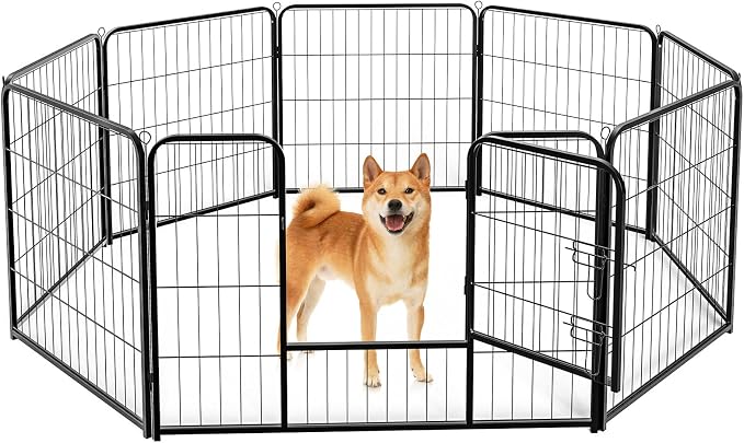 DUMOS Dog Playpen Indoor/Outdoor, Metal, 32in, 8 Panels, Foldable with Door