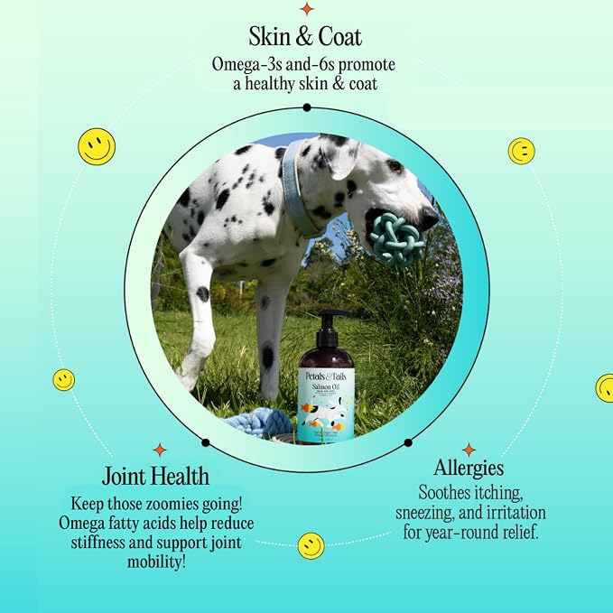 Petals & Tails Wild Alaskan Salmon Oil for Dogs & Cats – 100% Pure Omega-3 Fish Oil Supplement – Supports Skin, Coat, Joints & Heart – No Blends – 12 oz