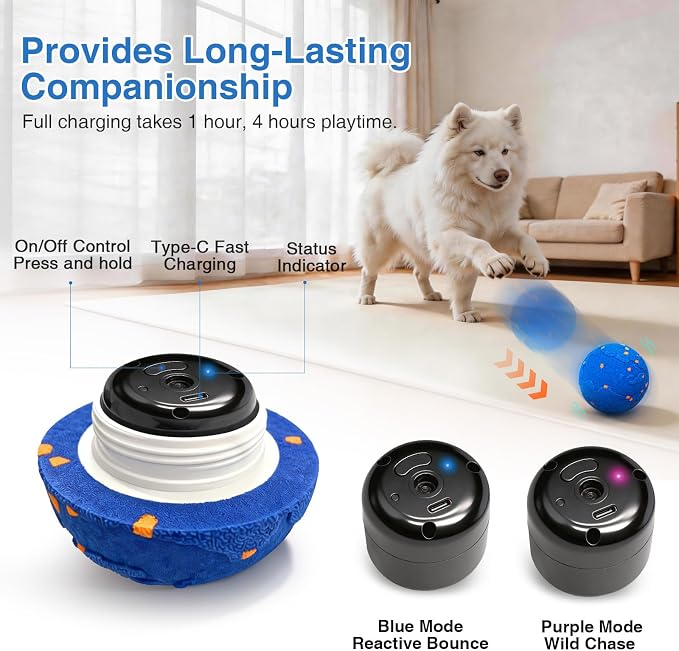 Interactive Dog Toys Ball with 2 Shells – Automatic Moving Rolling(Blue) | Bouncing dog toy with durable E-TPU shells IPX7 waterproof motion activated for medium & large dogs exercise & boredom relief