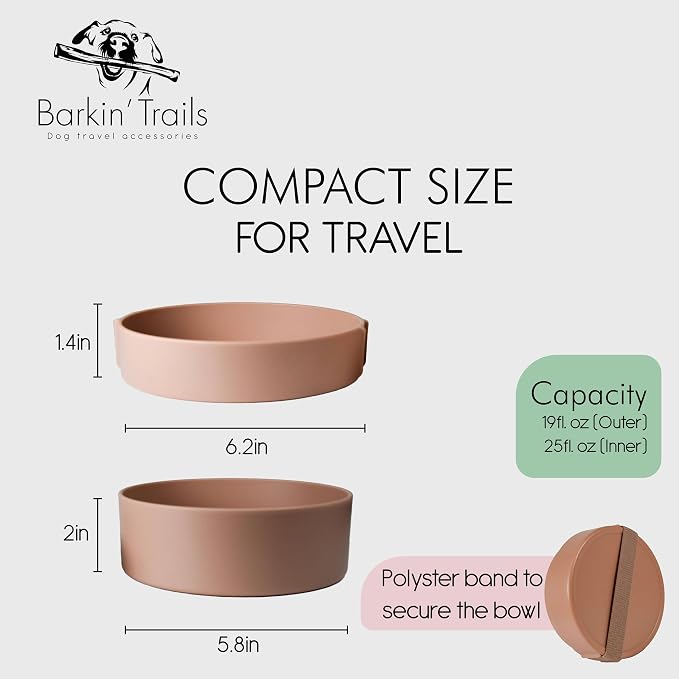 Barkin' Trails Travel Dog Bowl, Portable Outdoor Water, Mocha