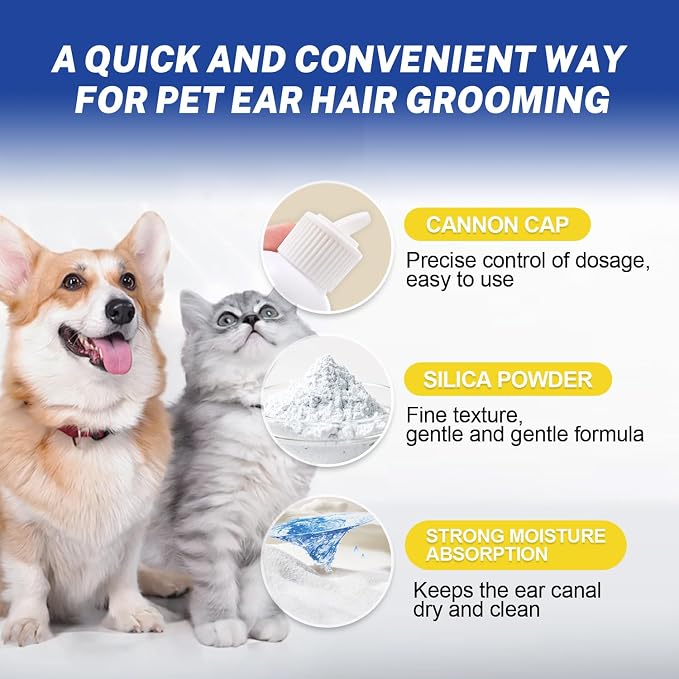 Dog Ear Hair Removal Kit with Ear Powder & 5.5" Curved Forceps
