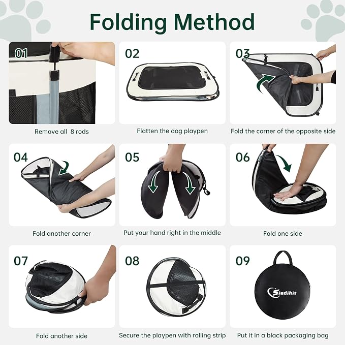 Dog Playpen,Cat Pet Puppy Pen,Portable Playpens for Dogs Indoor Outdoor Travel Camping Use,Foldable Dog Kennel Tent Crate for Rabbit Small Animals with Carrying Case (Grey, Small)