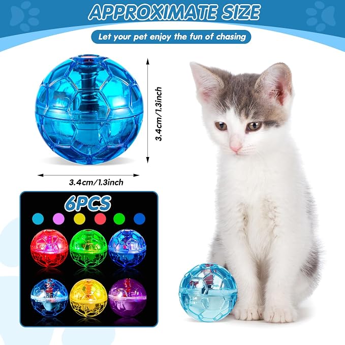 Sratte 6 Pcs Cat Ball Ghost Hunting Light up Toy | Motion Activated Toy for Indoor Exercise, LED Motion Sensor Triggers Colorful Lights, Interactive Play, Transparent