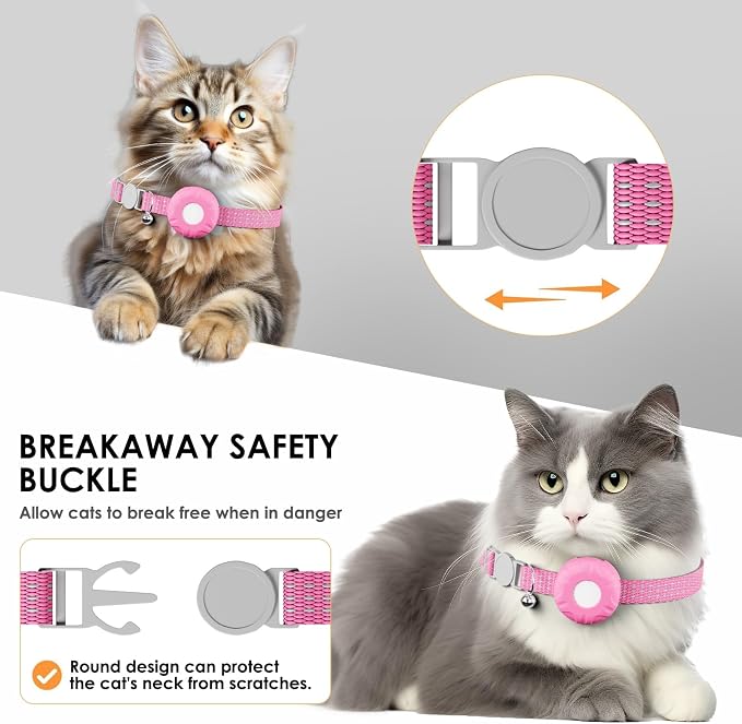 Cat Tracker, GPS Tracker, Pet Tracker Compatible with Apple Find My App(Only iOS), Waterproof Cat Trackers Collar with Bell and Safety Elastic Buckle,No Monthly Fee, Smart Alerts, Pink