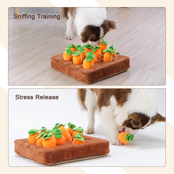 Snuffle Mat & Carrot Puzzle Toy for Dogs, Enrichment Toys with 12 Carrots | Sniff Mat & Interactive Toy, Hide Treats in 12 Carrots, Non-Slip Base, Foraging & Mental Stimulation, Durable & Easy Clean