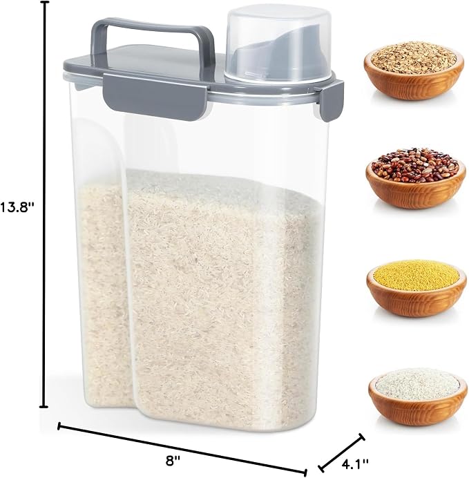 Airtight 10 Lbs Rice Storage Container Pet Dog Cat Food Holder 5 Lbs - Grey