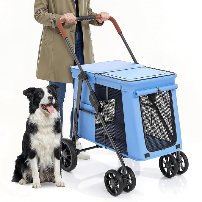 MoNiBloom Pet Stroller for Medium/Large Dogs - Blue, up to 66lbs