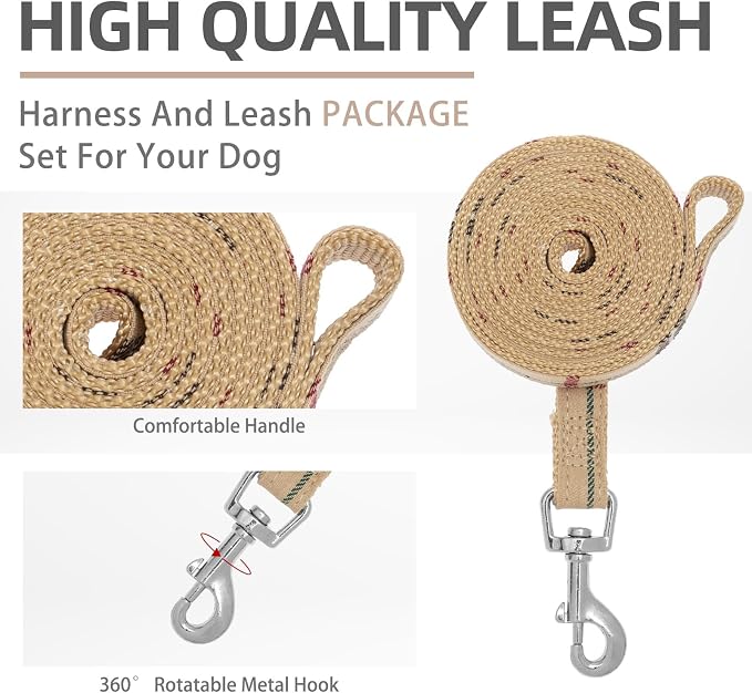 PUPTECK Soft Mesh Dog Harness Small Sized and Leash Set Step-in Plaid Puppy Padded No Pull Vest Harness for XS Dogs Cats Outdoor Walking, Beige S, Chest 14"-15"