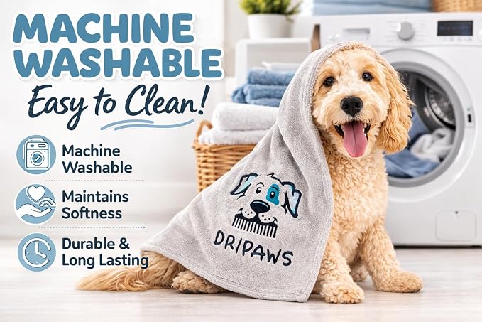 Microfiber Dog Towel for Drying Dogs, 56'' x 28'', Super Absorbent Soft Pet Grooming Towel, Fast Drying Bath & Shower Towel for Dogs, Grey