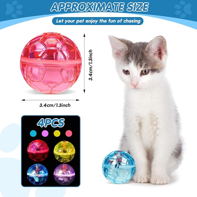 Frienda 4 Pcs Light up Cat Ball LED Motion Ghost Hunting Cat Ball, Bright | Interactive LED Toy for Cats, Glowing Exercise with Motion Activated, Ghost Hunting Pet Indoor Play, Mini Running Ball