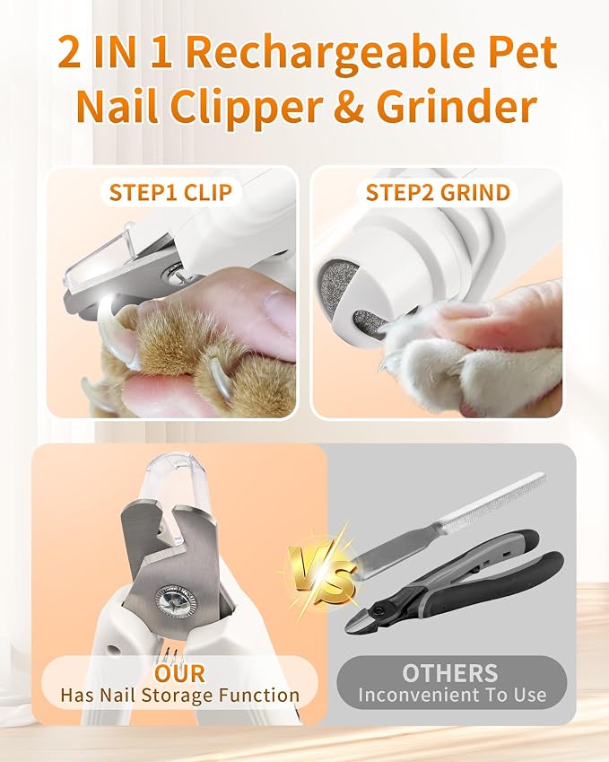 2-in-1 Cat Nail Clippers & Grinder with Light, Safety Guard & Quick Sensor