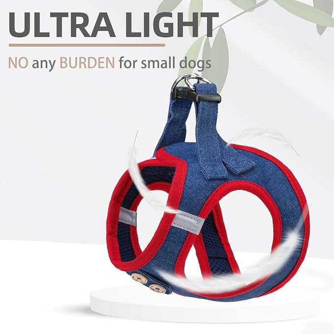 PUPTECK Dog Harness and Leash Set for Small Medium Dogs No Pull Step-in Soft Mesh Puppy Cat Vest Harnesses Reflective at Night, Denim NavyBlue XS