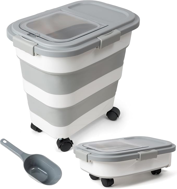 MALLMALL6 Dog Food Storage Container, 30 LB, White Grey