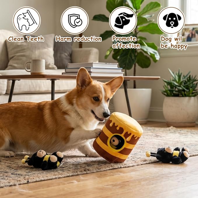 Hollypet Squeaky Hide and Seek Dog Toys for Small and Medium, Honey Pot | Interactive Plush Stuffed Dog Squeak Toys for Small Medium Sized Dogs and Non-Aggressive Chewers, Puppy Teeth Clean Chew Toys