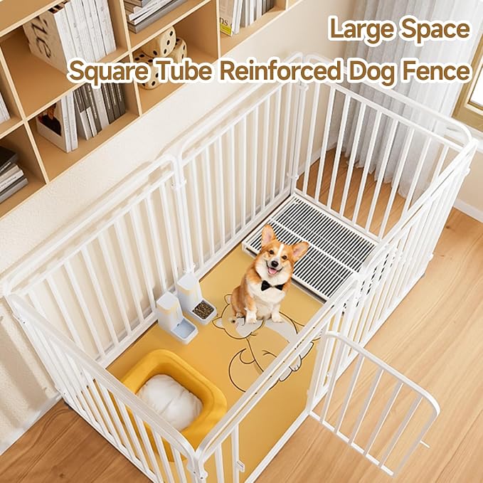 Pet Playpen with Door,Adjustable Heavy Duty Pet Fence with Anti-Escape Design,6-Panel Metal Exercise Pen for Small to Medium Dogs,Easy Assemble Puppy Playpen for Indoor Use