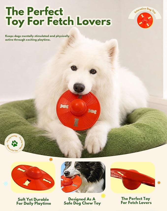 Deeow Squeaky Natural Rubber Dog Flying Disc/Frisbee/Flyer-6.5'' Spaceship | Water-float Natural Rubber Dog Frisbee for Outdoor, Spaceship Shaped 6.5'' Squeaky Interactive Fetch Toy for Anxiety Relief