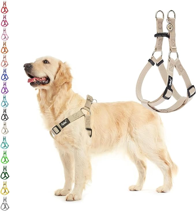 PUPTECK No Pull Dog Harness Large Sized Step-in Adjustable Puppy Vest | Soft Webbing Basic Halter with ID Tag for Outdoor Walking