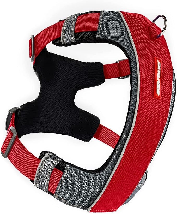 EzyDog X-Link Dog Harness, No Pull Design with Front D-Ring - Large, Red | Soft Padded Chest Panel, Adjustable, Fits Small or Large Dogs, Accessory Loop, 2 Leash Attachment Points, Reflective Trim,