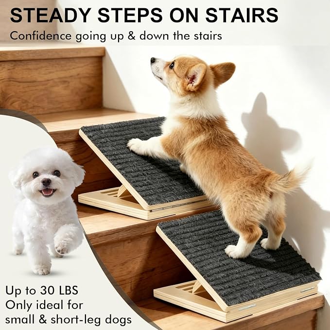 Dog Ramp for Stairs 2 Pack, Adjustable Stair ramp for Dogs,Foldable Indoor Dog Stair Ramp with Triangular Support & Non-Slip Pads, for Elderly or Injured Pets